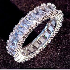 Sterling Silver Oval CZ Eternity Wedding Band 6.5